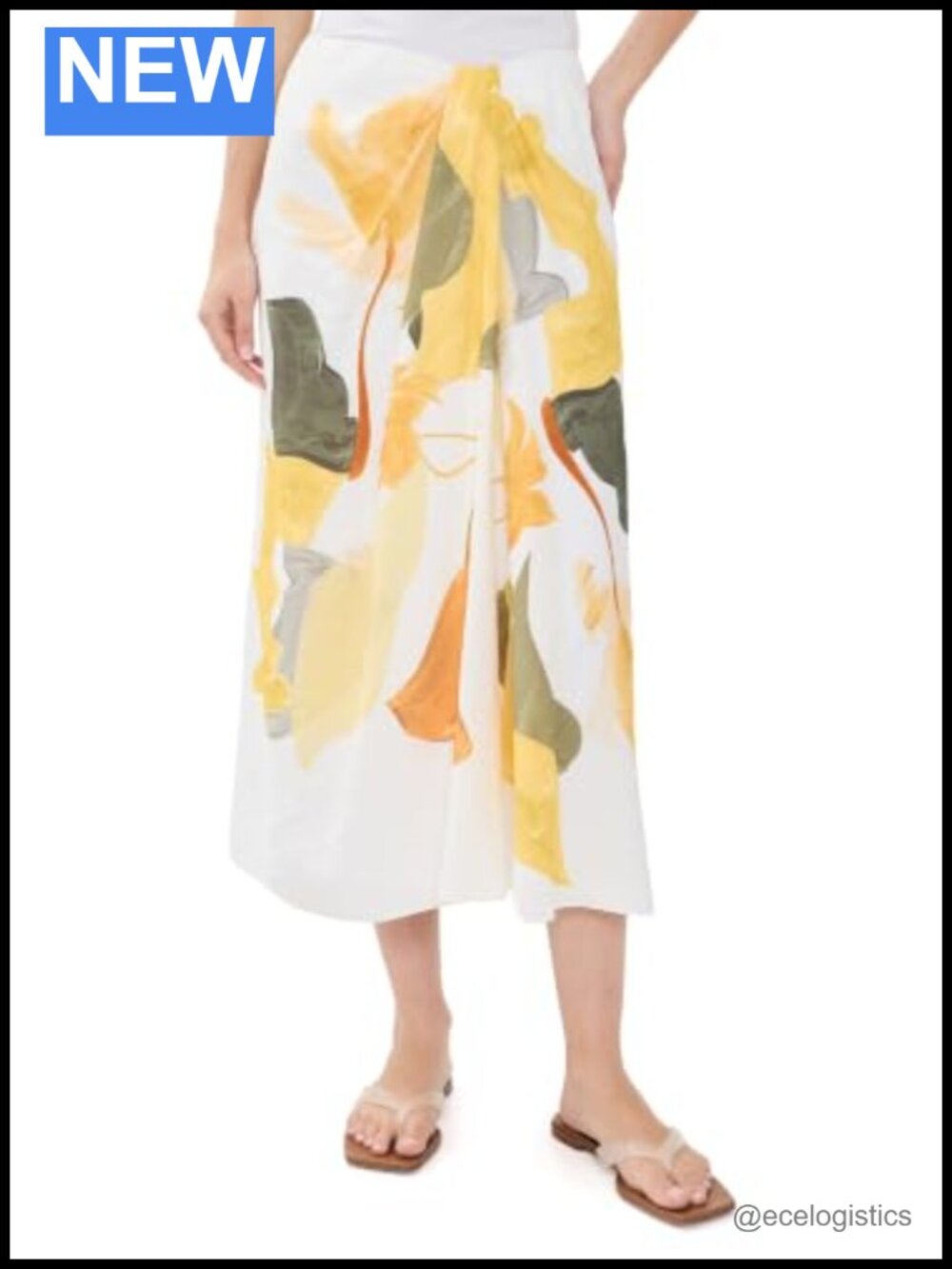 Vince Abstract Floral Draped Midi Skirt